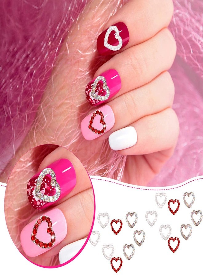 Leelosp 36 Pcs Valentine Heart Nail Charms for Nail Art, 3D Heart Rhinestone Decals Silver Crystal Charms Diamond Alloy Gems for Women Valentine's Decorations - Image 3